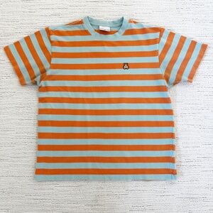 TEDDY FRESH | Embroidered Bear Fat Striped Tee Unisex Kidcore | M | Orange/Blue